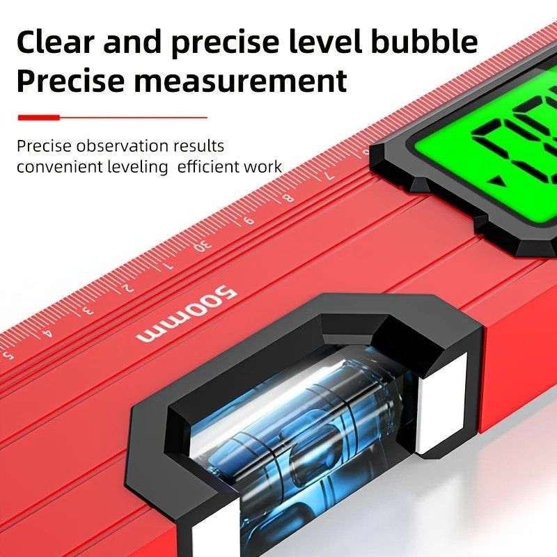 500mm Digital Level with Backlit LCD Display, Strong Magnetic Base, and Heavy-Duty Aluminum Alloy Material
