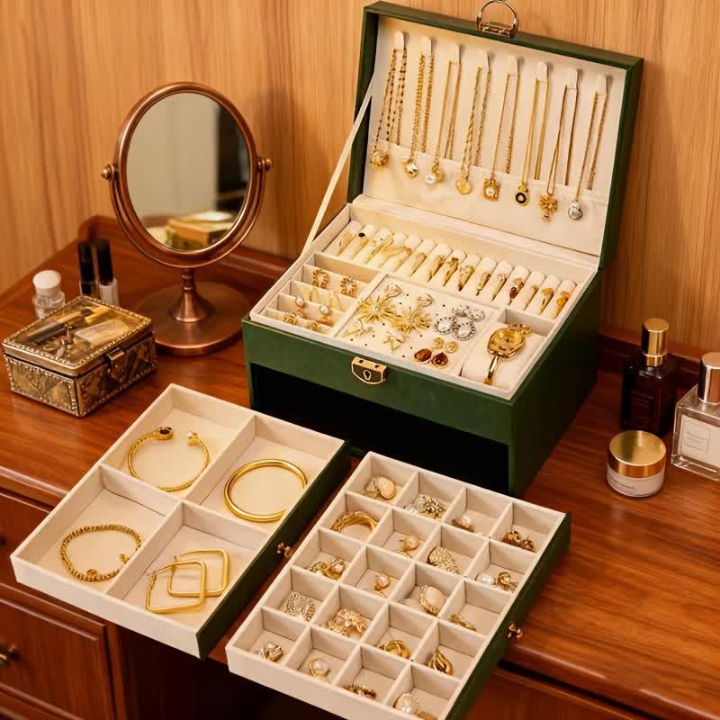 Pink Multi - layer Jewelry Storage Box: Velvet Lining, Three - layer Zoning, Double - drawer Storage for Accessories