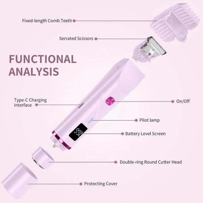 Women's Electric Dual Head Hair Remover – Double Ring Blade for Efficient Hair Removal, Fine Trimming Blade for Detailed Grooming, IPX7 Full Body Waterproof, Safe and Painless（pink)