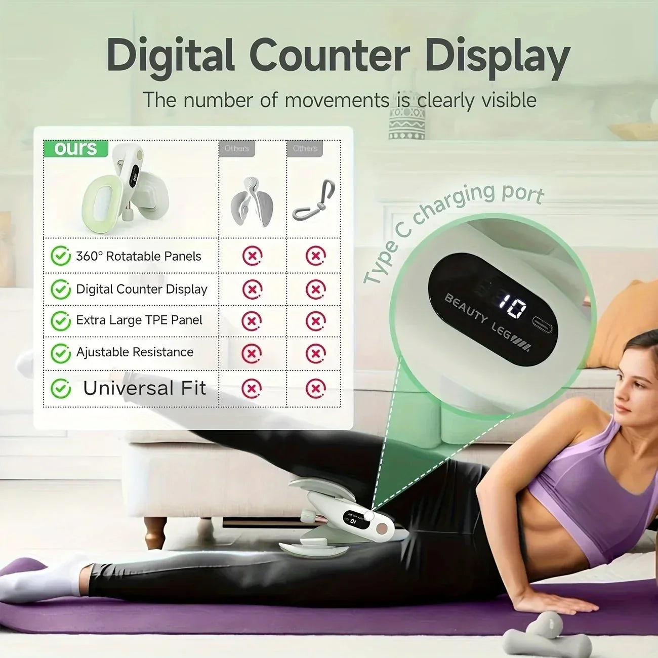 Smart Leg Trainer – Adjustable Resistance, LED Counter, 360° TPE Panels