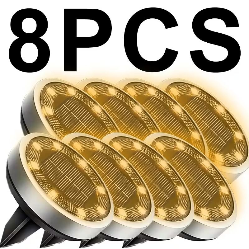 8pcs Solar Outdoor Buried Light Waterproof Garden Lawn Lamp Warm Landscape Lighting No Wiring Auto Charge Night Illumination Decorative Light.*Warm light
