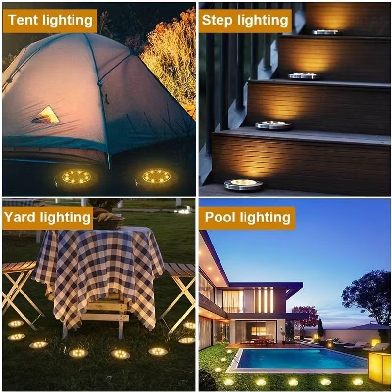 8pcs Solar Outdoor Buried Light Waterproof Garden Lawn Lamp Warm Landscape Lighting No Wiring Auto Charge Night Illumination Decorative Light.*Warm light