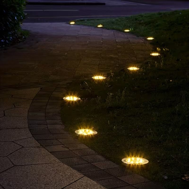 2PCS Solar Outdoor Buried Light Waterproof Garden Lawn Lamp Warm Landscape Lighting No Wiring Auto Charge Night Illumination Decorative Light.*white light