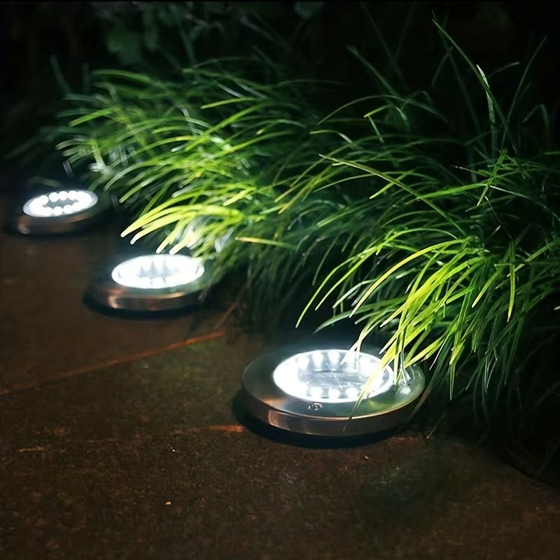 2PCS Solar Outdoor Buried Light Waterproof Garden Lawn Lamp Warm Landscape Lighting No Wiring Auto Charge Night Illumination Decorative Light.*white light