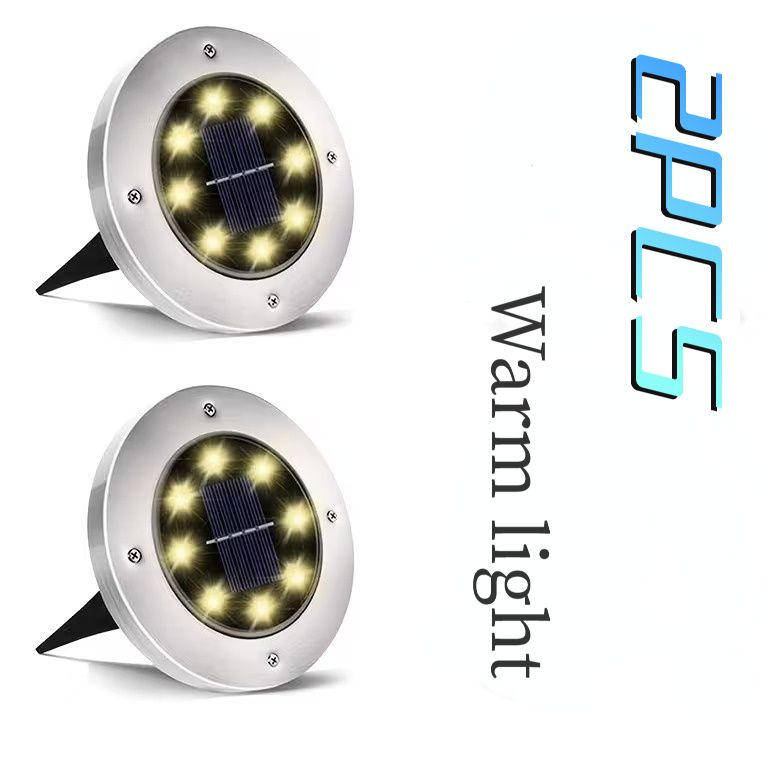 2PCS Solar Outdoor Buried Light Waterproof Garden Lawn Lamp Warm Landscape Lighting No Wiring Auto Charge Night Illumination Decorative Light.*white light