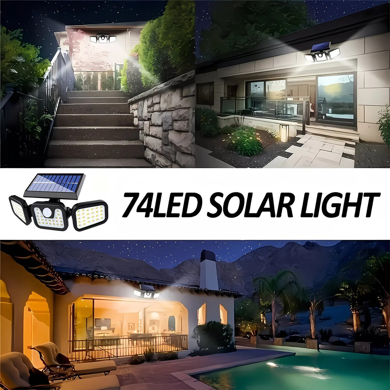 74 LED Solar Motion Sensor Light with Movement Detection, 3 Brightness Modes Outdoor Wall Lamp, Suitable for Front Door, Yard, Garage, Terrace.