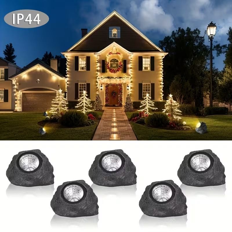 Solar Rock Spotlight Outdoor Waterproof Sensor LED Garden Landscape Tree Floodlight Lawn Decorative Light.*Black and white light