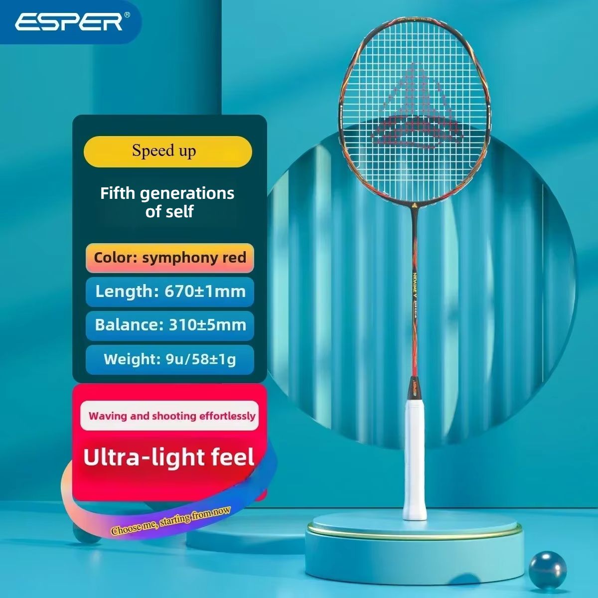 ESPER Explorer Fifth Generation Badminton Racket 58g 9U Full Carbon Fiber All-Around Fish Scale Shaft Double-Wall Inner Foaming Professional Match Training Racket(green wave)