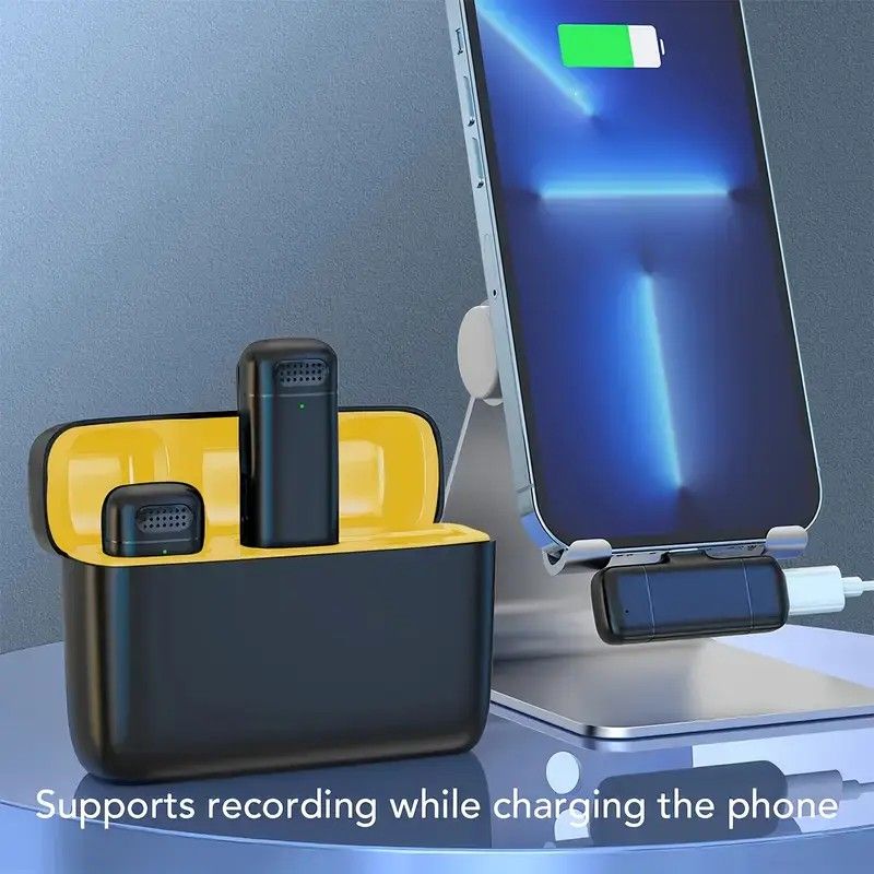 Wireless Lavalier Microphone Set: 2.4G Wireless Instant Connection, DSP Smart Noise Reduction, 84-Hour Long Battery Life, One-to-Many Full-Scenario Compatibility, Type-C Interface.（Yellow inner warehouse）
