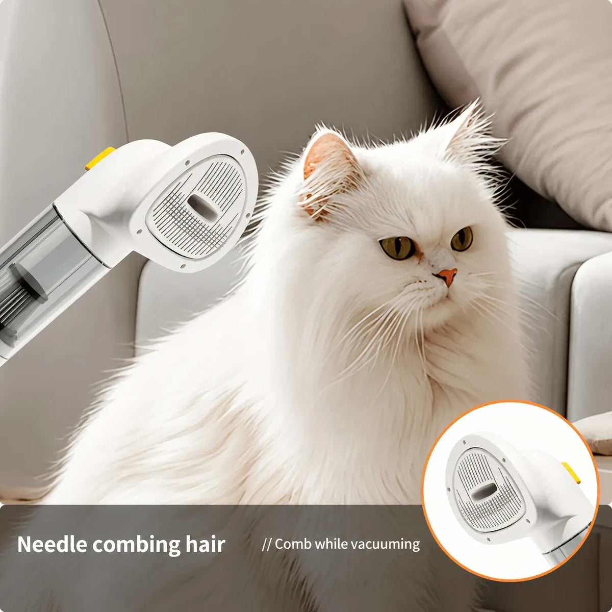 3-in-1 Pet Hair Vacuum: 37,000 RPM Powerful Suction, Vacuum & Brush Simultaneously, Low-Noise ABS Body to Reduce Stress, Type-C Fast Charging, All-in-One Grooming & Whole-Home Cleaning/yellow+white