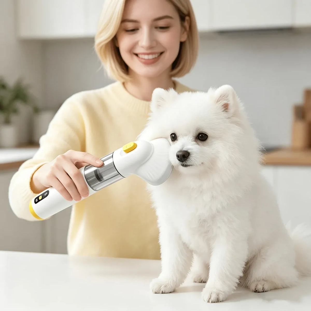 3-in-1 Pet Hair Vacuum: 37,000 RPM Powerful Suction, Vacuum & Brush Simultaneously, Low-Noise ABS Body to Reduce Stress, Type-C Fast Charging, All-in-One Grooming & Whole-Home Cleaning/yellow+white
