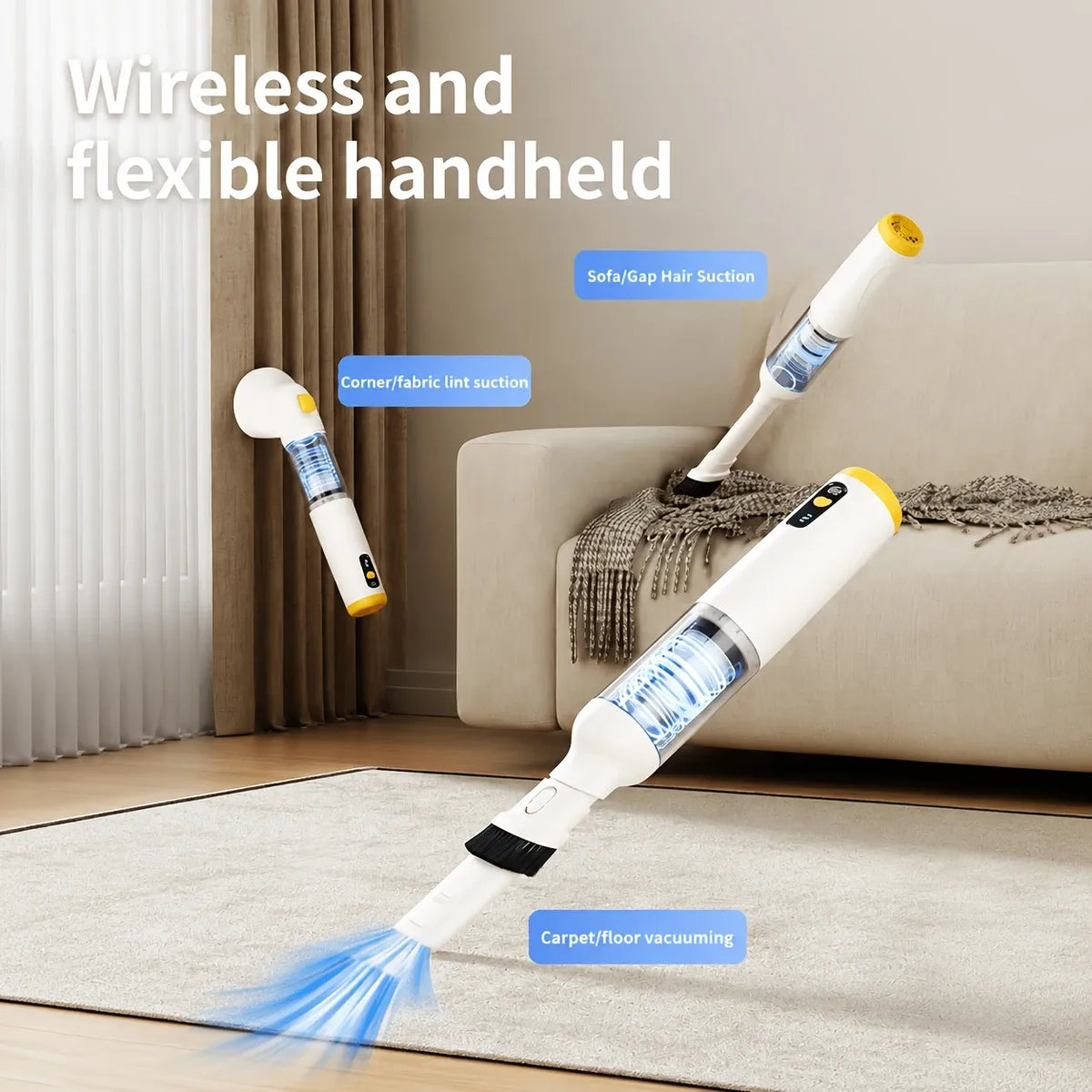 3-in-1 Pet Hair Vacuum: 37,000 RPM Powerful Suction, Vacuum & Brush Simultaneously, Low-Noise ABS Body to Reduce Stress, Type-C Fast Charging, All-in-One Grooming & Whole-Home Cleaning/yellow+white