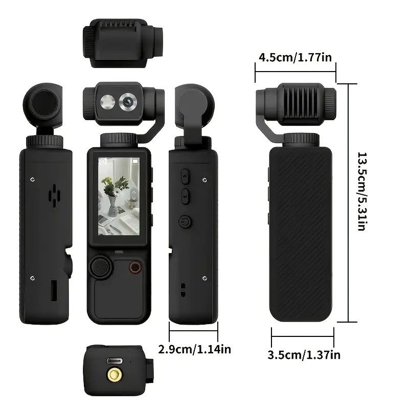 Full HD Handheld Action Camera with 16GB Memory, Portable Pocket Gimbal Camera for Outdoor Travel Vlogging, Featuring a Handheld Gimbal and 1.9-inch Screen.WHITE