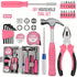 24-Piece Premium Carbon Steel Tool Set: High-End Pink Design, Rust-Resistant & Durable, Ergonomic Grip, Portable Storage, Practical for Home Repairs & Gifting