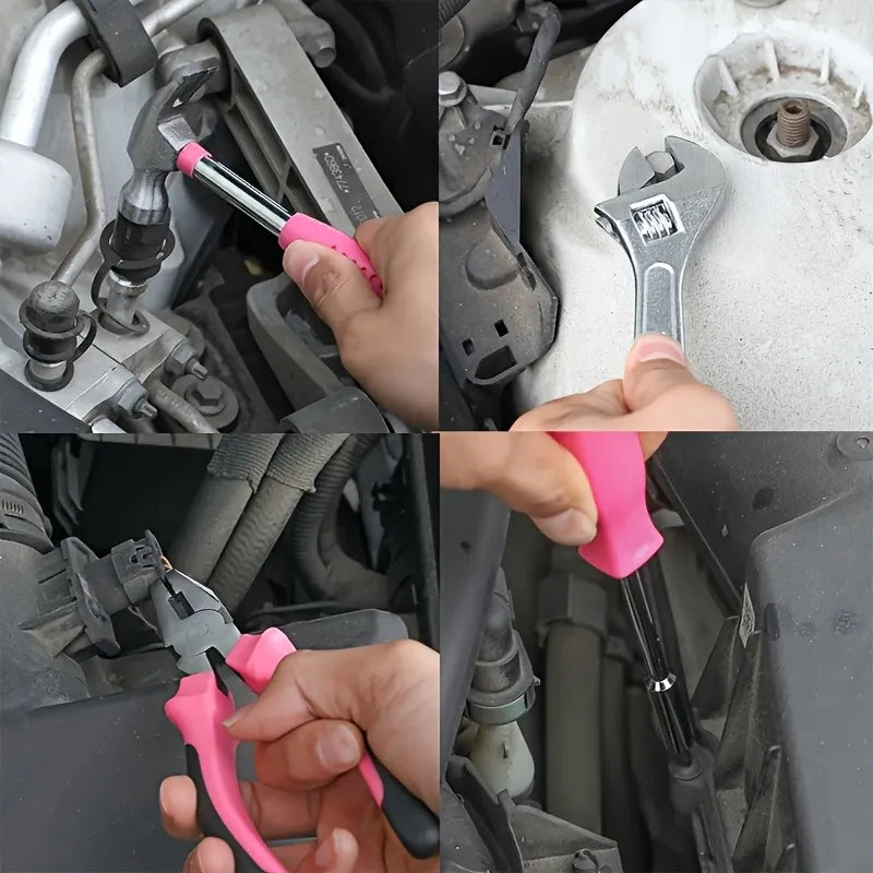 24-Piece Premium Carbon Steel Tool Set: High-End Pink Design, Rust-Resistant & Durable, Ergonomic Grip, Portable Storage, Practical for Home Repairs & Gifting