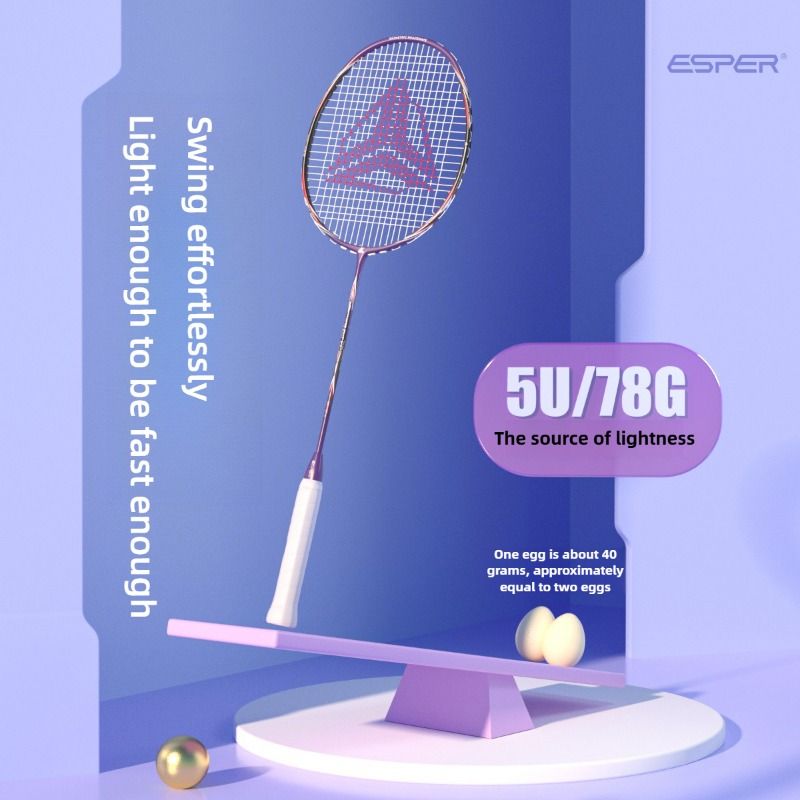 ESPER V-1 Thunder Wedge 5U Ultra-Light Badminton Racket, 30T Graphene Carbon Fiber, 6.8mm Slim Shaft, Balanced Offense and Defense, Lightweight Recreational Racket.（Dark violet）