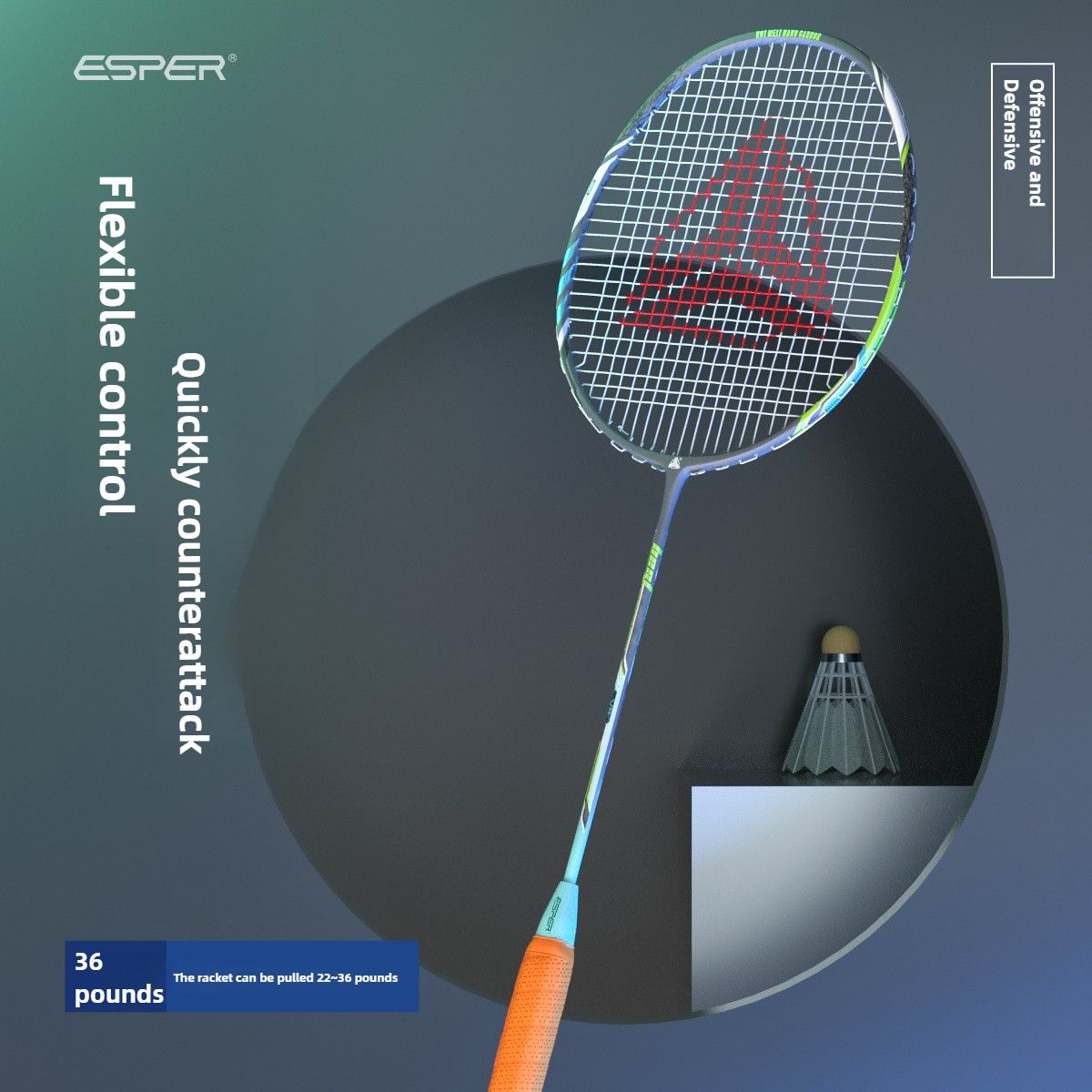 ESPER V4 Badminton Racket 82g Lightweight 4U Full Carbon Fiber All-Around Professional Match Training Durable Stylish Racket(Phosphor blue)
