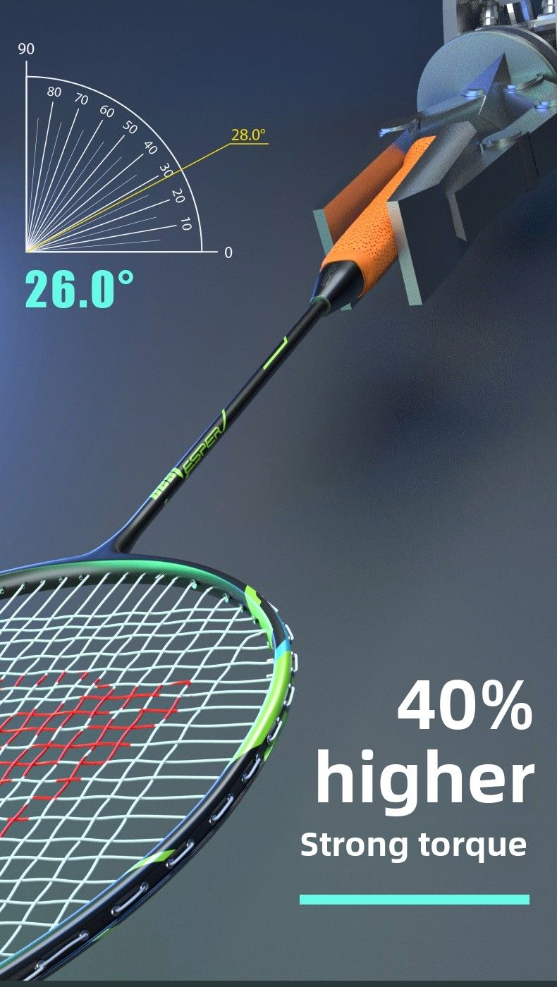 ESPER V4 Badminton Racket 82g Lightweight 4U Full Carbon Fiber All-Around Professional Match Training Durable Stylish Racket(Phosphor blue)