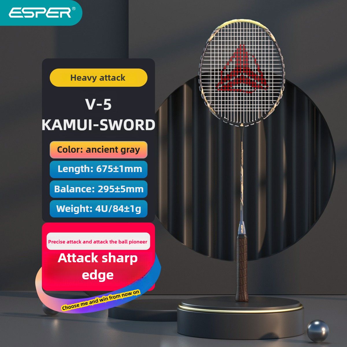 ESPER V5 Badminton Racket 84g Lightweight 4U Full Carbon Fiber Offensive Type Precise Placement Professional Match Training Durable Stylish Racket(Kelly)