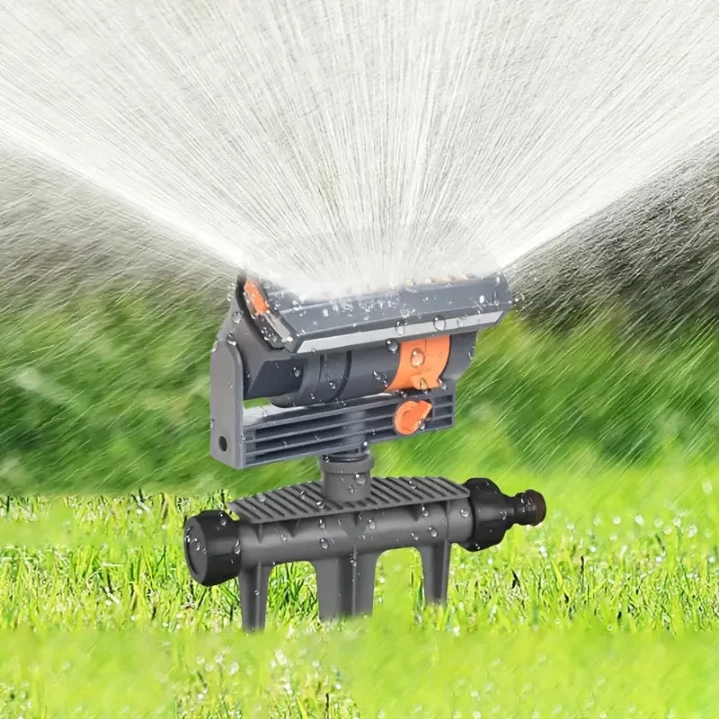 180° rotating 16-nozzle garden sprinkler, ground spike automatic irrigation, wide coverage even spray, 3-prong stable base, quick-connect easy installation, multi-sprinkler series connection, water-saving for lawn, garden, and vegetable watering.