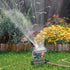 180° rotating 16-nozzle garden sprinkler, ground spike automatic irrigation, wide coverage even spray, 3-prong stable base, quick-connect easy installation, multi-sprinkler series connection, water-saving for lawn, garden, and vegetable watering.