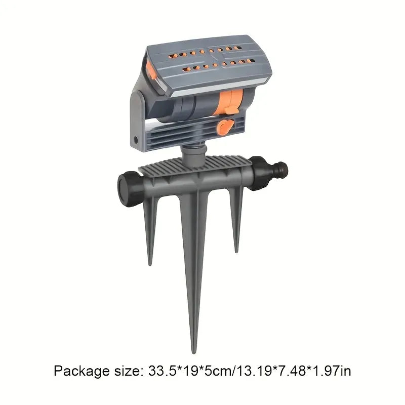 180° rotating 16-nozzle garden sprinkler, ground spike automatic irrigation, wide coverage even spray, 3-prong stable base, quick-connect easy installation, multi-sprinkler series connection, water-saving for lawn, garden, and vegetable watering.