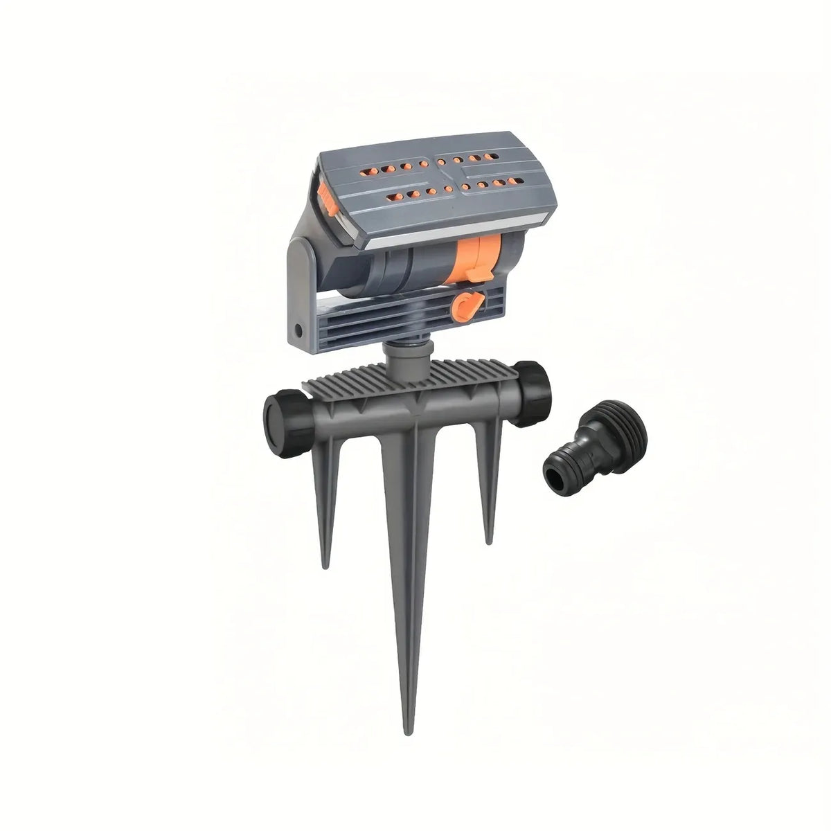 180° rotating 16-nozzle garden sprinkler, ground spike automatic irrigation, wide coverage even spray, 3-prong stable base, quick-connect easy installation, multi-sprinkler series connection, water-saving for lawn, garden, and vegetable watering.