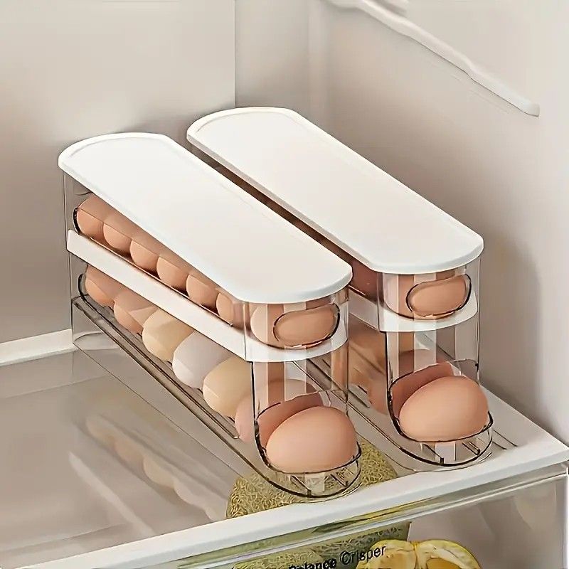 Automatic Sliding Egg Holder 12-14 Eggs Flip Lid Fridge Storage Container