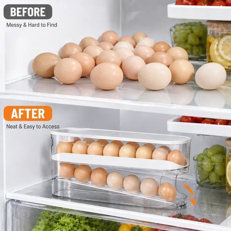 Automatic Sliding Egg Holder 12-14 Eggs Flip Lid Fridge Storage Container