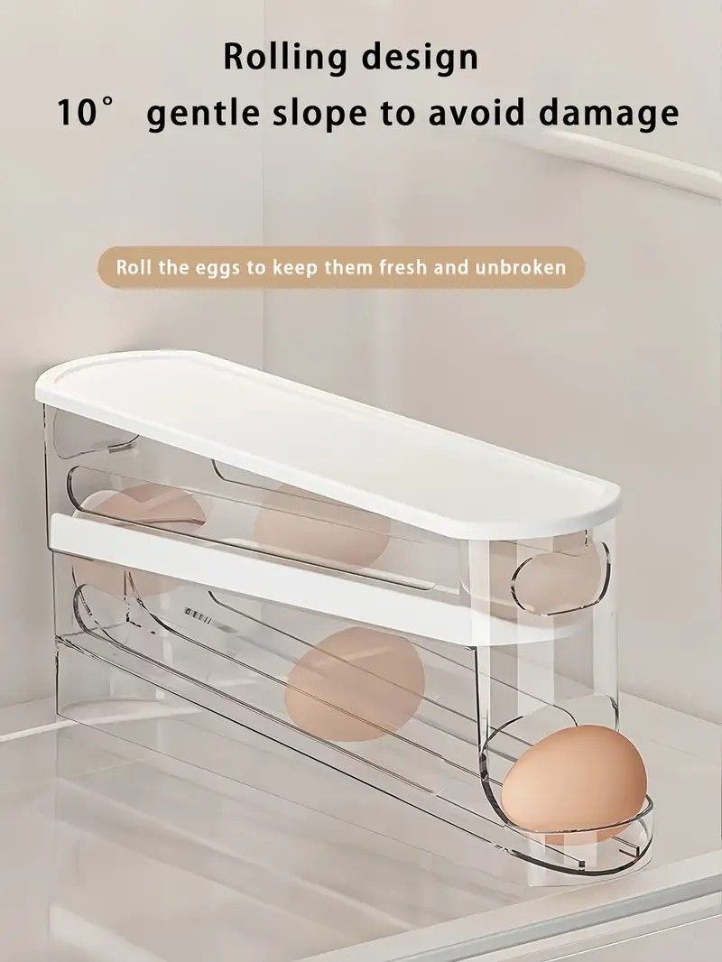 Automatic Sliding Egg Holder 12-14 Eggs Flip Lid Fridge Storage Container