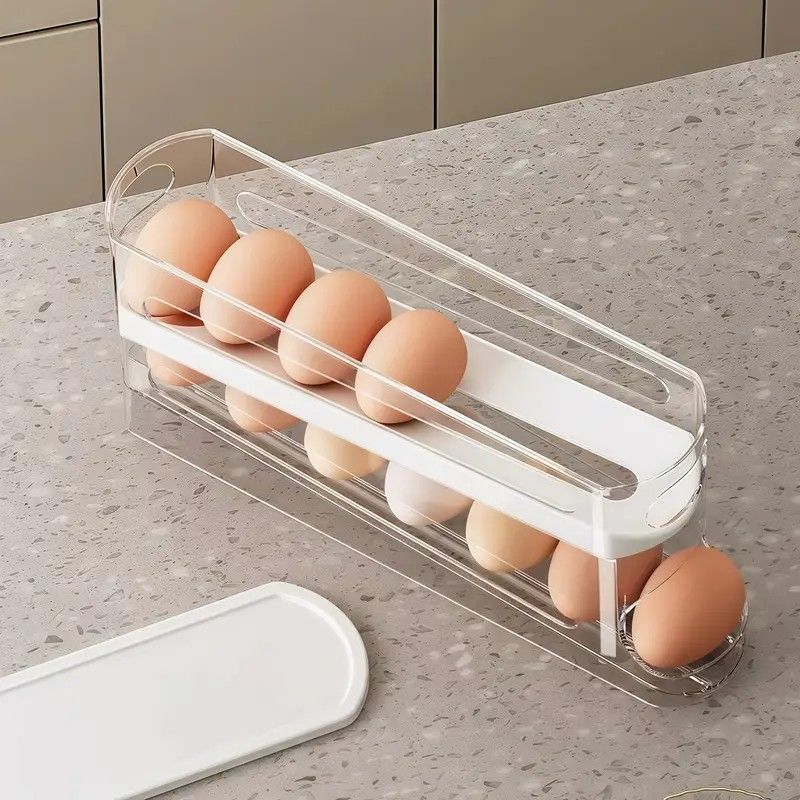 Automatic Sliding Egg Holder 12-14 Eggs Flip Lid Fridge Storage Container