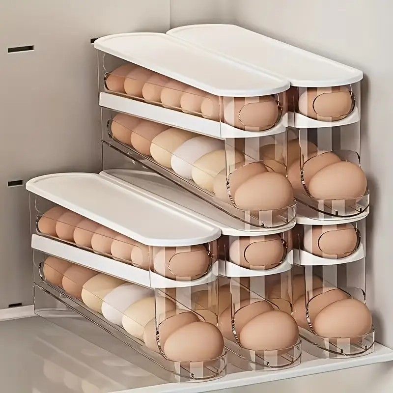 Automatic Sliding Egg Holder 12-14 Eggs Flip Lid Fridge Storage Container