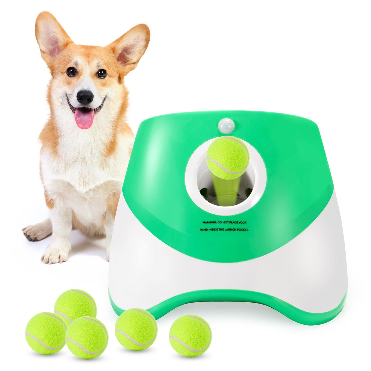 Automatic Pet Ball Launcher Toy with 3 Smart Launch Modes, Built-in Li-ion Battery & USB Charging, Long Battery Life, Indoor/Outdoor Use, Perfect Interactive Training Toy for Small and Medium Dogs(Light green)