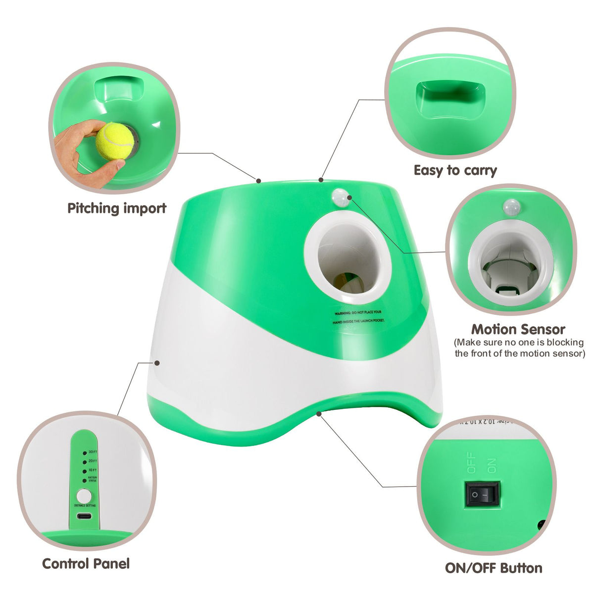Automatic Pet Ball Launcher Toy with 3 Smart Launch Modes, Built-in Li-ion Battery & USB Charging, Long Battery Life, Indoor/Outdoor Use, Perfect Interactive Training Toy for Small and Medium Dogs(Light green)