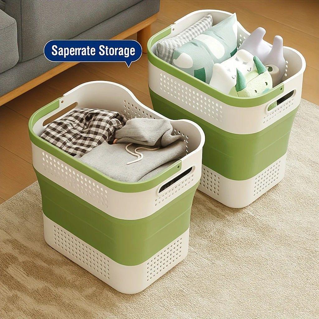 Multi-functional Folding Laundry Basket: Hassle-free Storage, One Basket for All Your Clothes Sorting。green