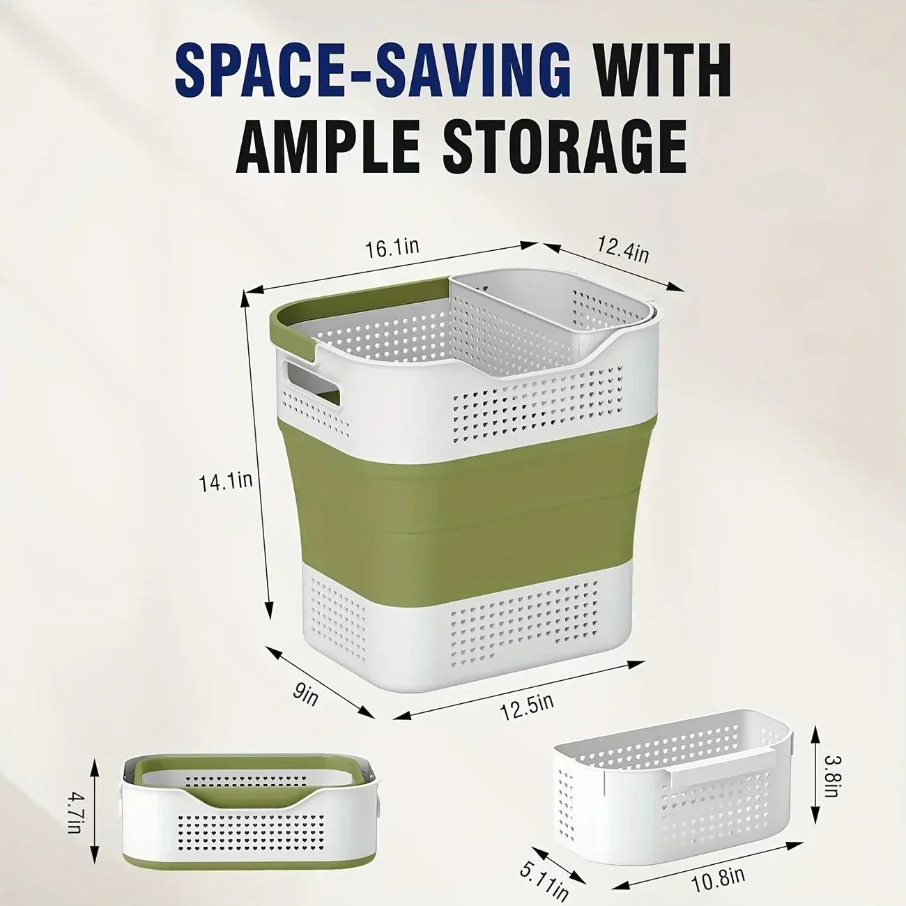 Multi-functional Folding Laundry Basket: Hassle-free Storage, One Basket for All Your Clothes Sorting。green