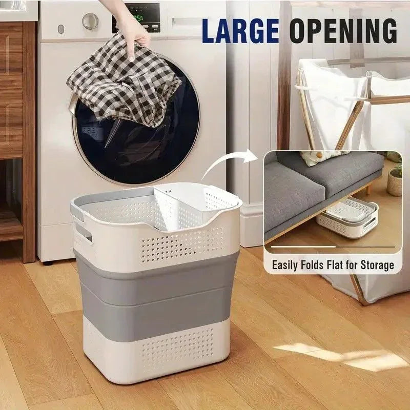 Multi-functional Folding Laundry Basket: Hassle-free Storage, One Basket for All Your Clothes Sorting。green