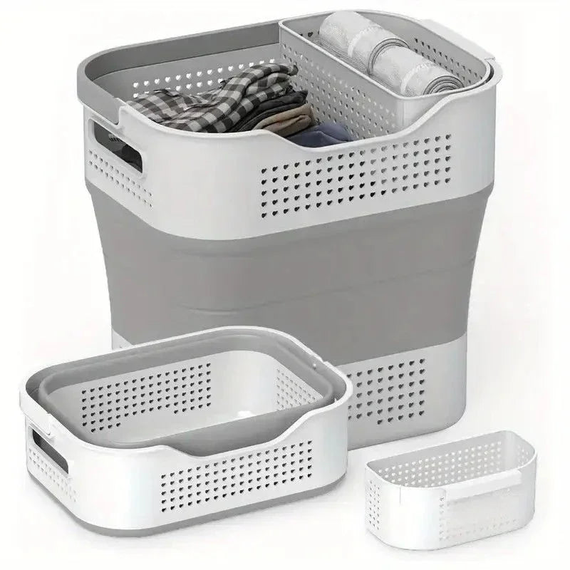 Multi-functional Folding Laundry Basket: Hassle-free Storage, One Basket for All Your Clothes Sorting。green