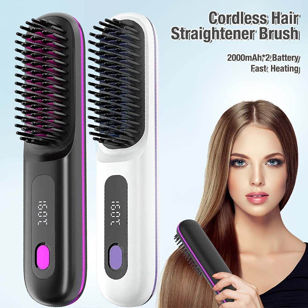 Wireless Hair Straightening Brush, Fast Heating, Women's Exclusive Styling Brush, Portable and Lightweight, Type-C Charging Port, Heat-Proof Design, USB Rechargeable.black
