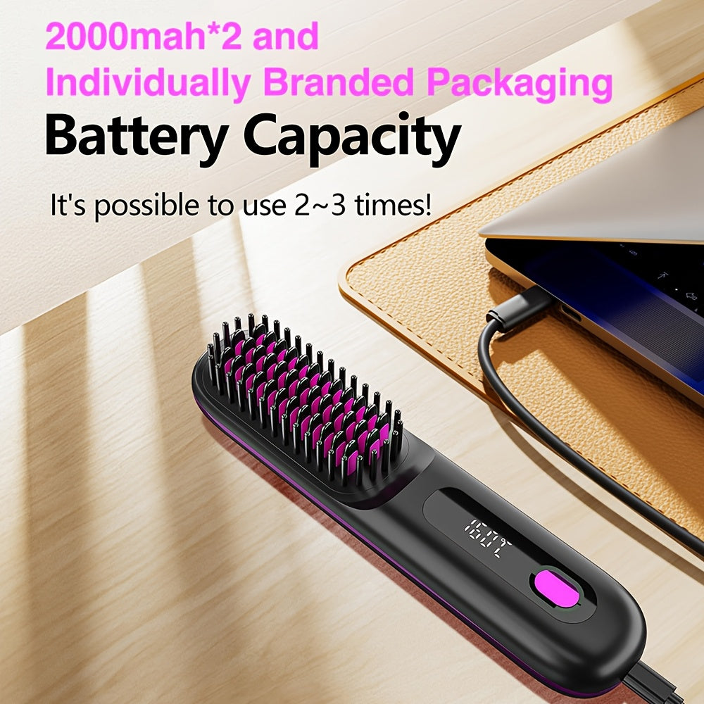 Wireless Hair Straightening Brush, Fast Heating, Women's Exclusive Styling Brush, Portable and Lightweight, Type-C Charging Port, Heat-Proof Design, USB Rechargeable.black