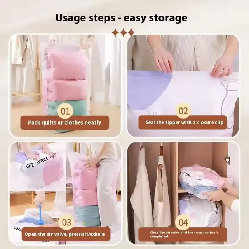 6PCS No-Pump Vacuum Storage Bags – Press to Flatten, Save 80% Space, Seasonal Storage Must-Have (Size: M)