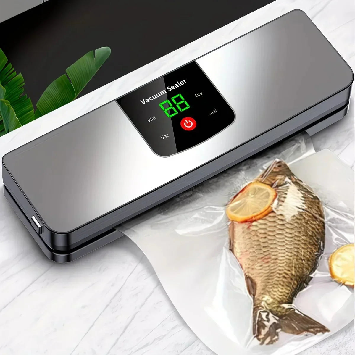 Rechargeable Vacuum Sealer – USB Portable, LED Screen, Wet/Dry Modes, Silver