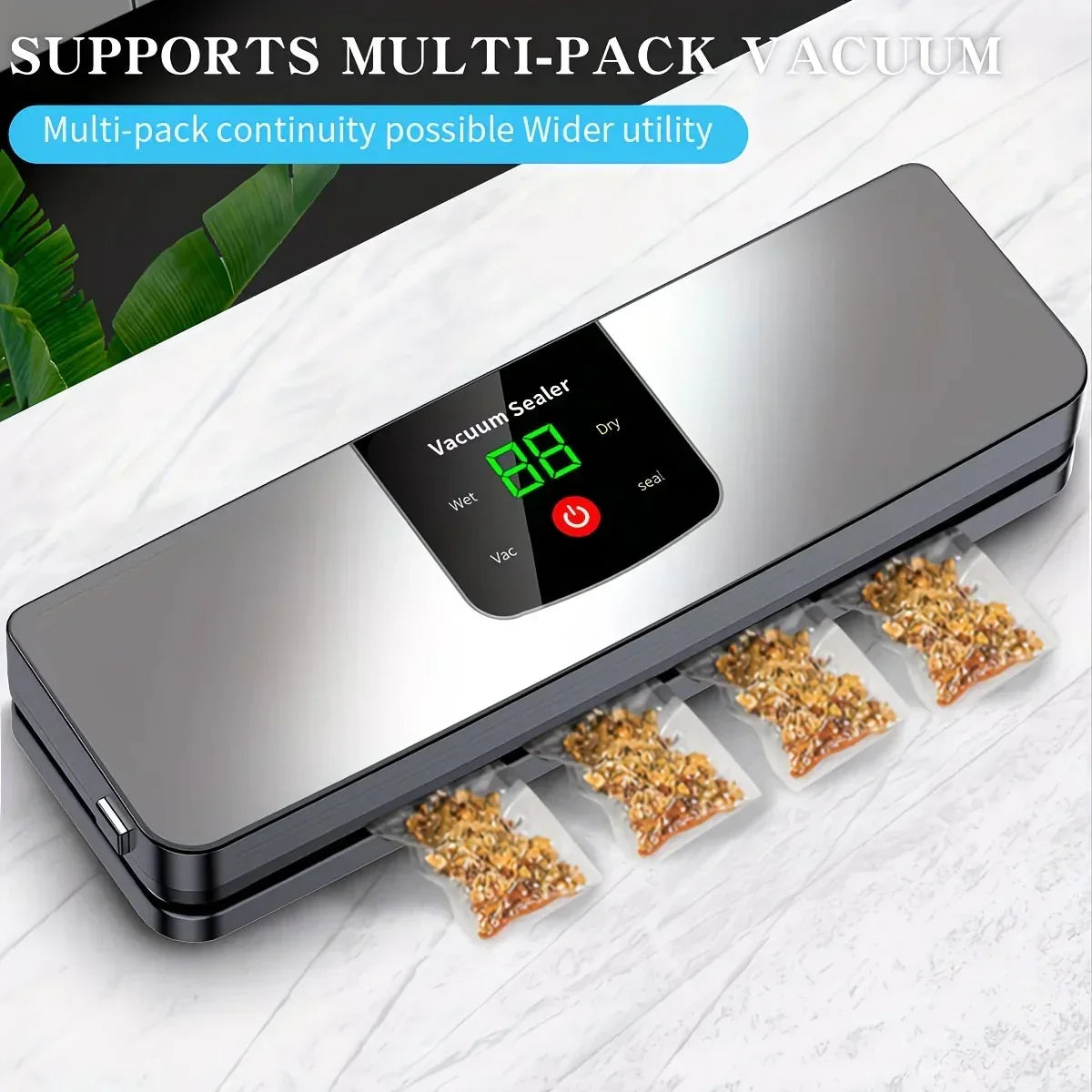 Rechargeable Vacuum Sealer – USB Portable, LED Screen, Wet/Dry Modes, Silver
