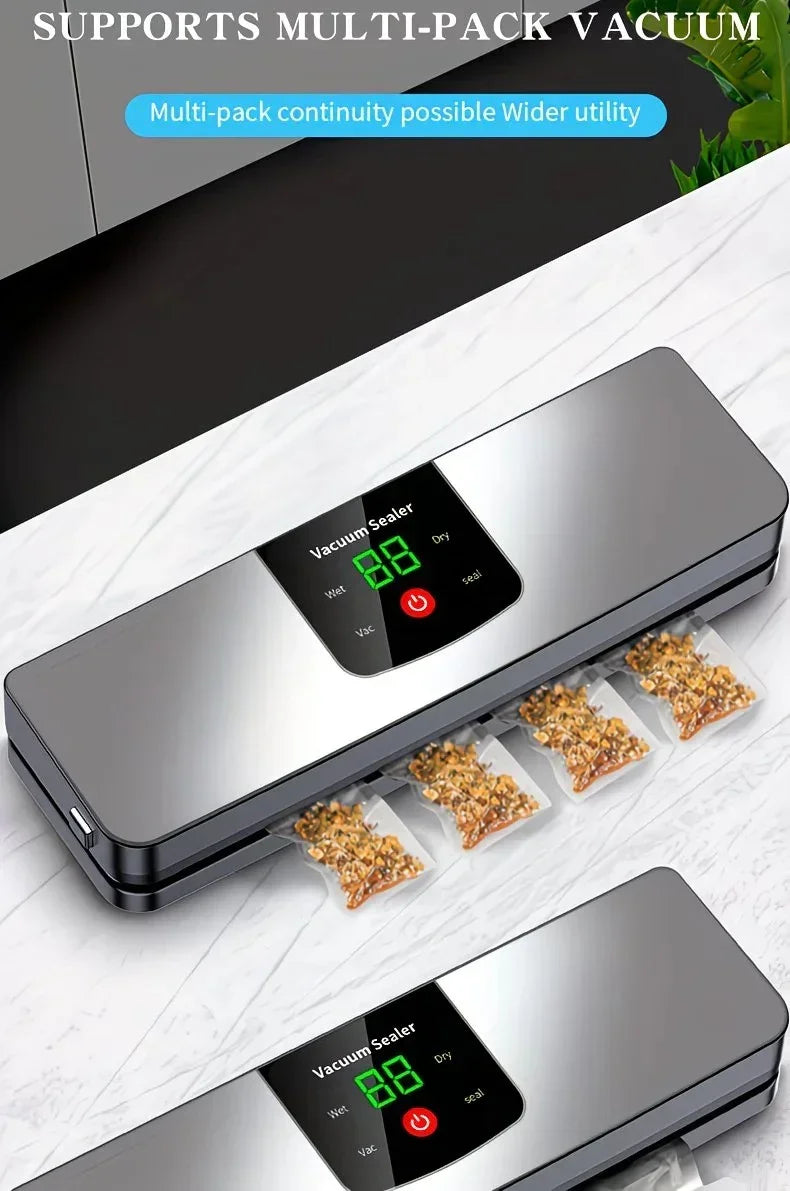 Rechargeable Vacuum Sealer – USB Portable, LED Screen, Wet/Dry Modes, Silver