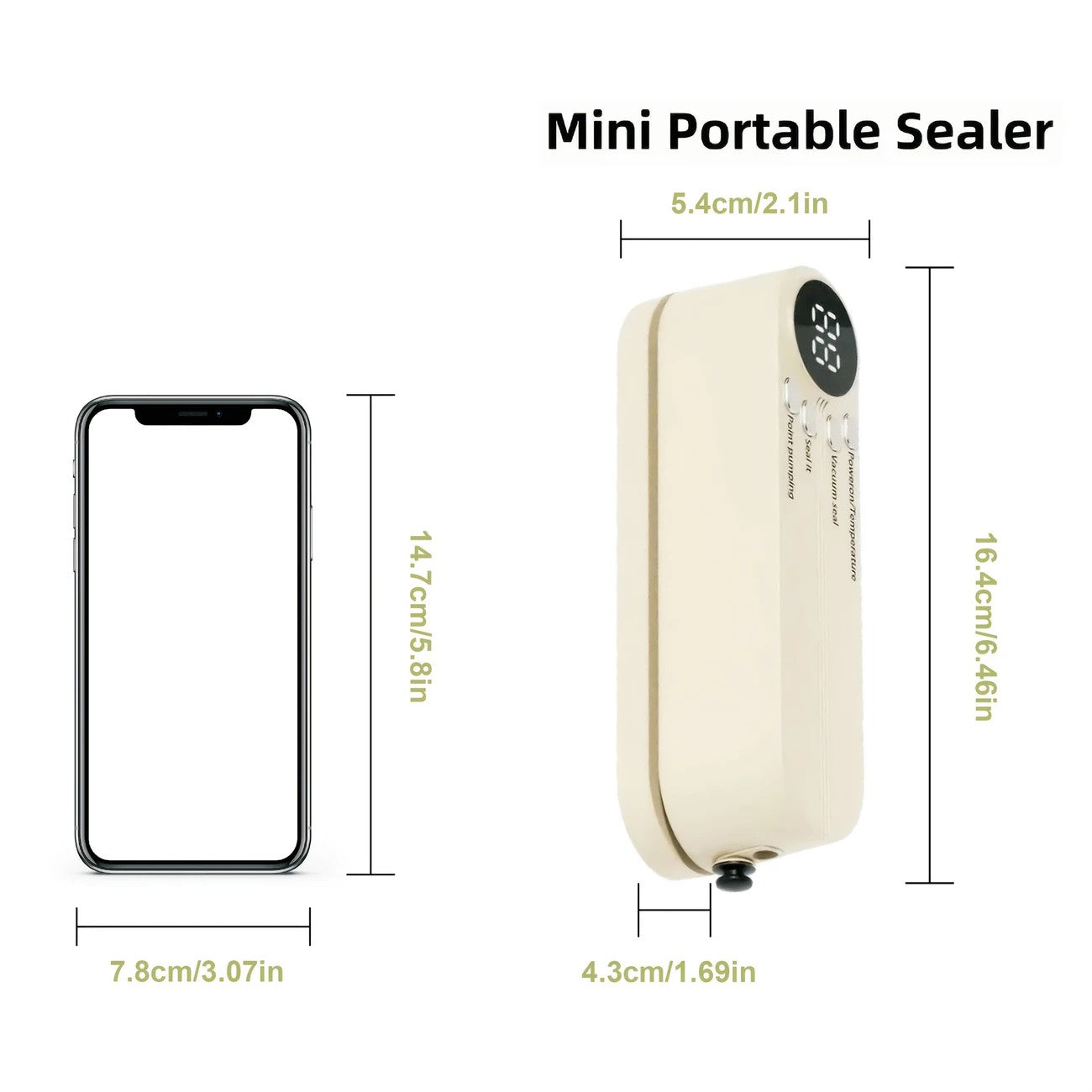 Beige. USB Rechargeable Portable Vacuum Sealer, suitable for vacuum packing snacks, meat, fruits, and vegetables for food preservation.