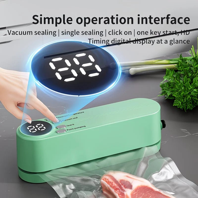 Beige. USB Rechargeable Portable Vacuum Sealer, suitable for vacuum packing snacks, meat, fruits, and vegetables for food preservation.