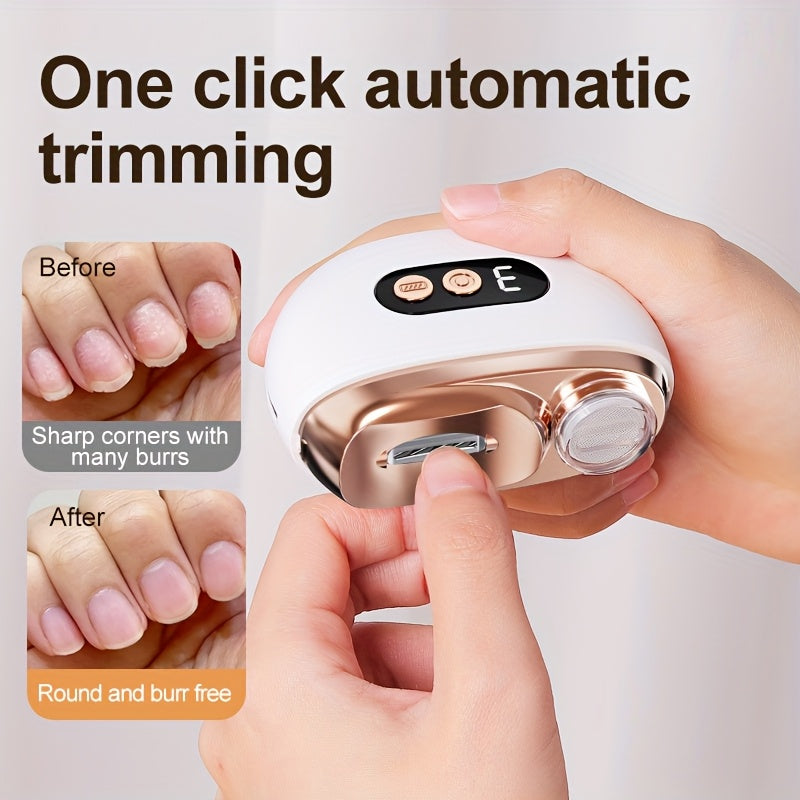 Smart Electric Nail Clipper – 2‑in‑1 Trim & Polish, USB Rechargeable, 3‑Speed White