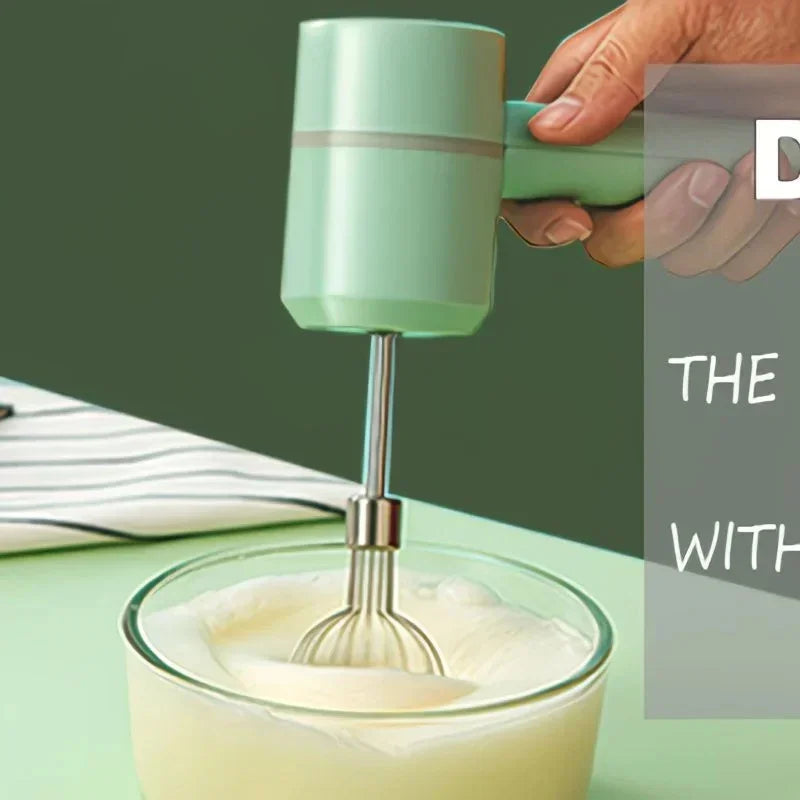 Pink  Wireless charging handheld mixer, 30W with three-speed settings. Dual whisk heads designed for whipping eggs, cream, and batter. Suitable for both kitchen and outdoor use, also an ideal gift.