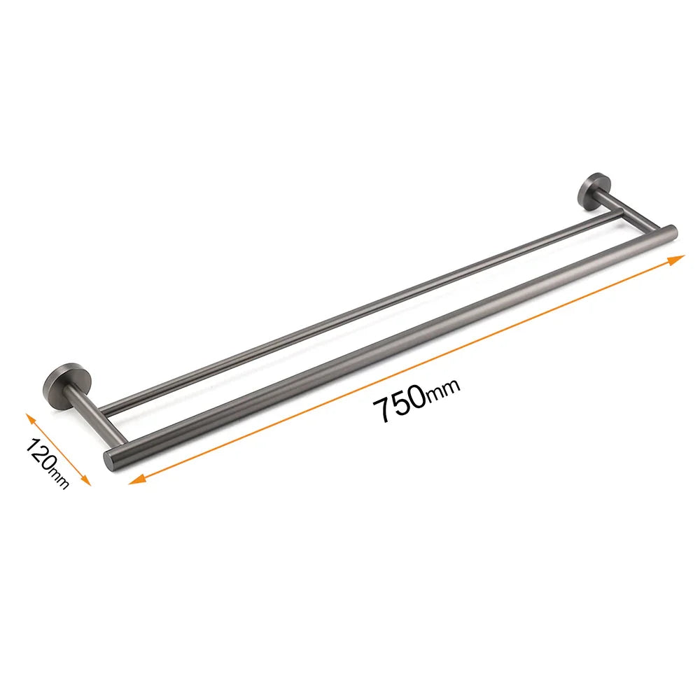 Gun Metal Stainless Steel 750mm Double Towel Rack Rail Holder Round Hanger Bar