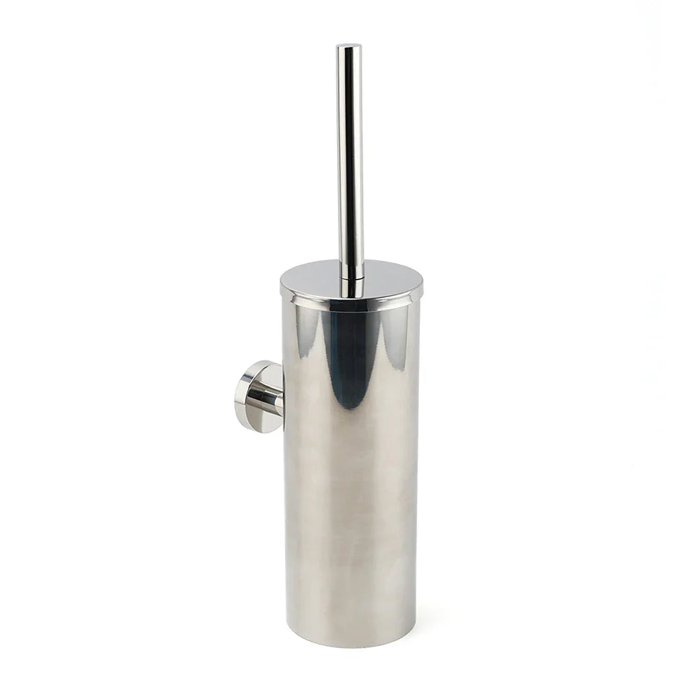 Polished Chrome Silver Round Toilet Brush Wall Mount Holder Cup Stainless Steel